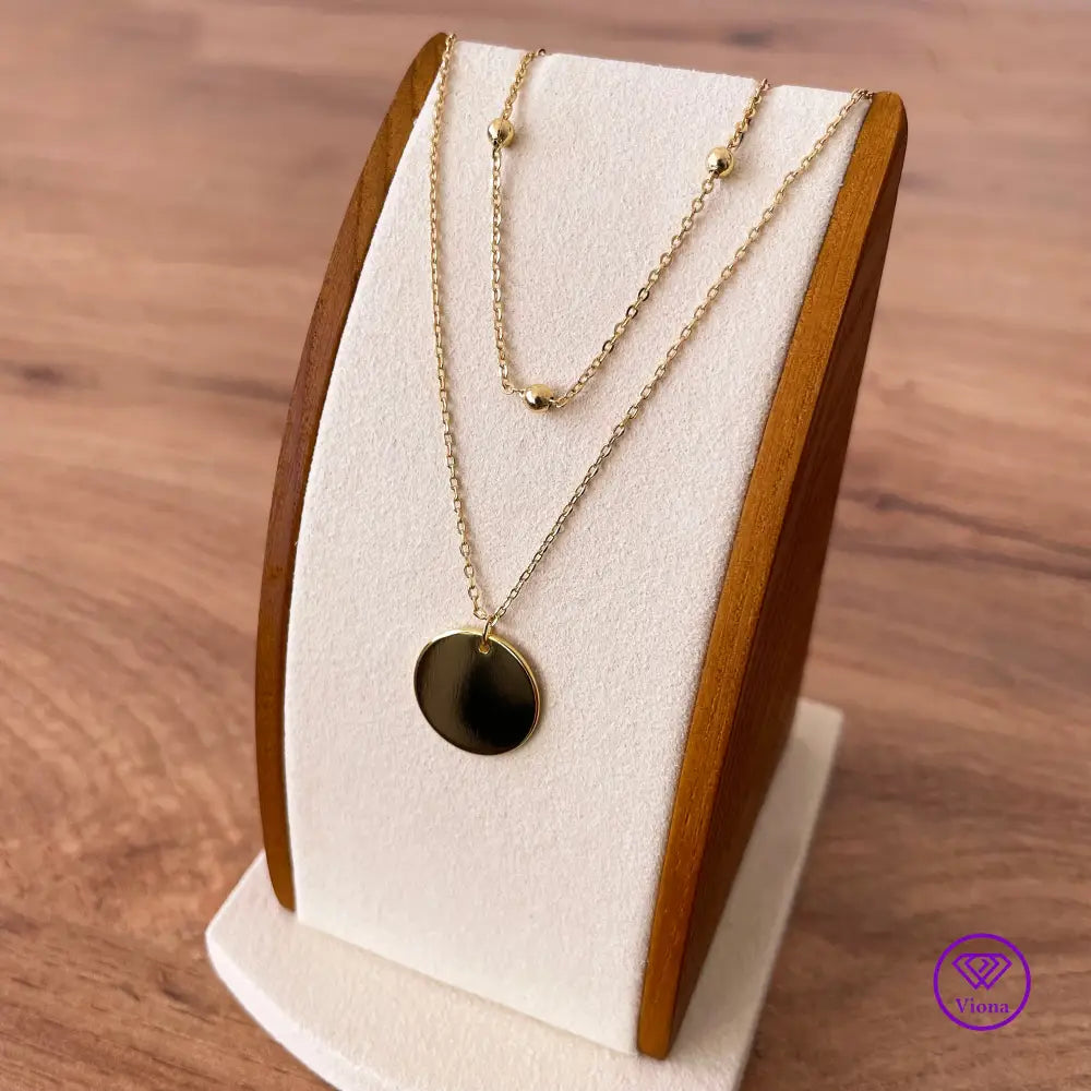 2-Fold Layering Gold Plated Disk Necklace