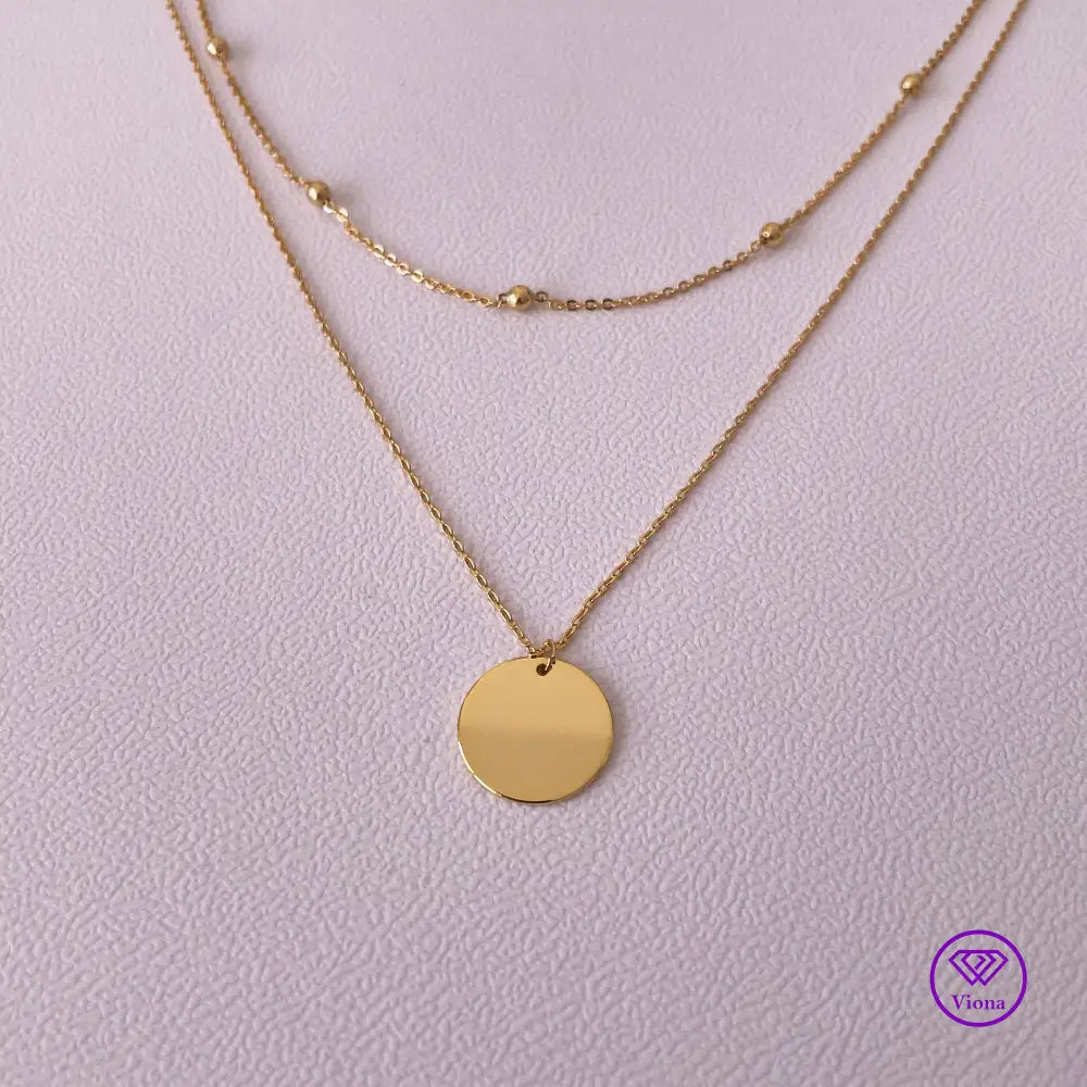 2-Fold Layering Gold Plated Disk Necklace