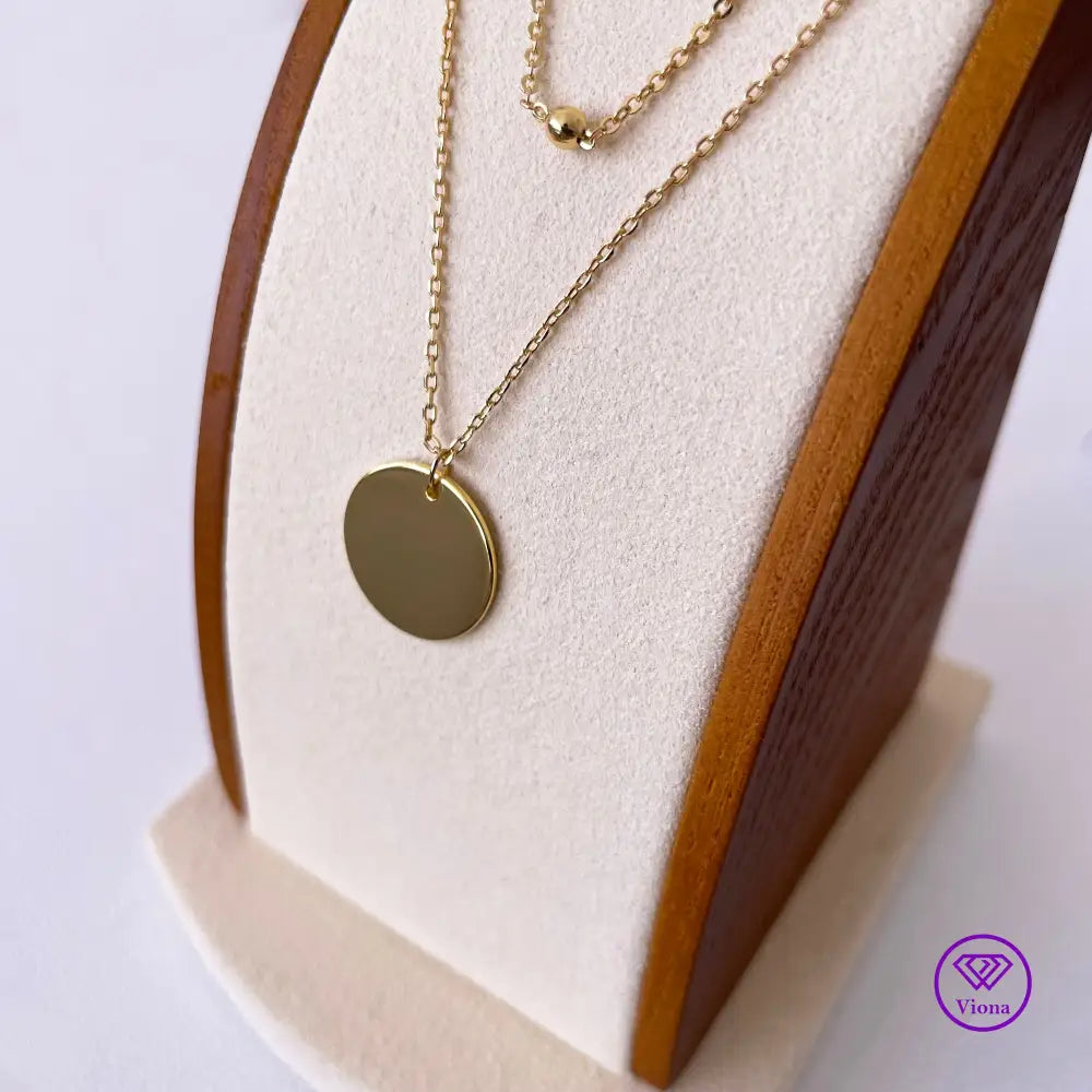 2-Fold Layering Gold Plated Disk Necklace