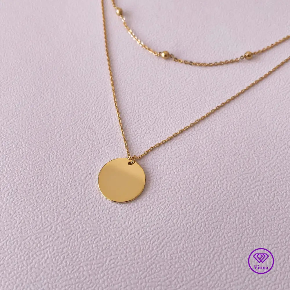 2-Fold Layering Gold Plated Disk Necklace