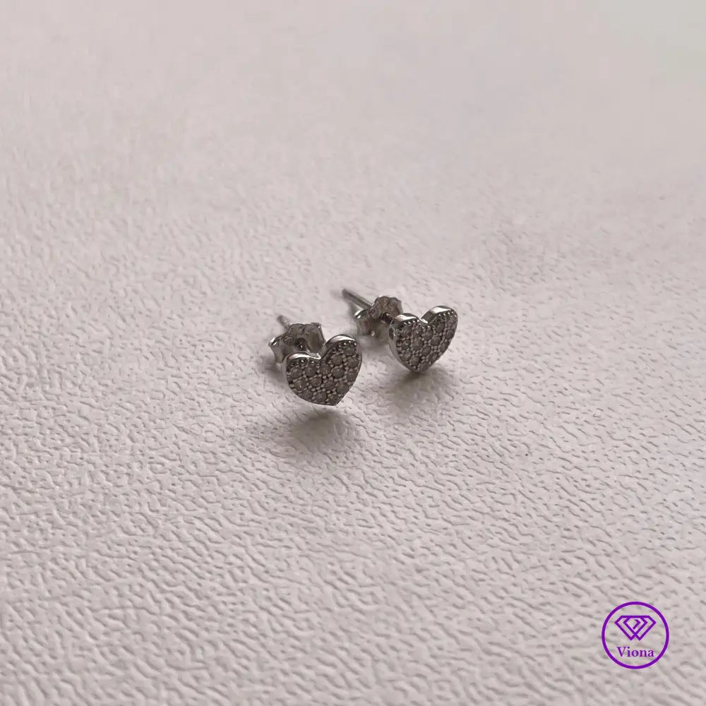 925 sterling silver heart stud earrings with CZ stones