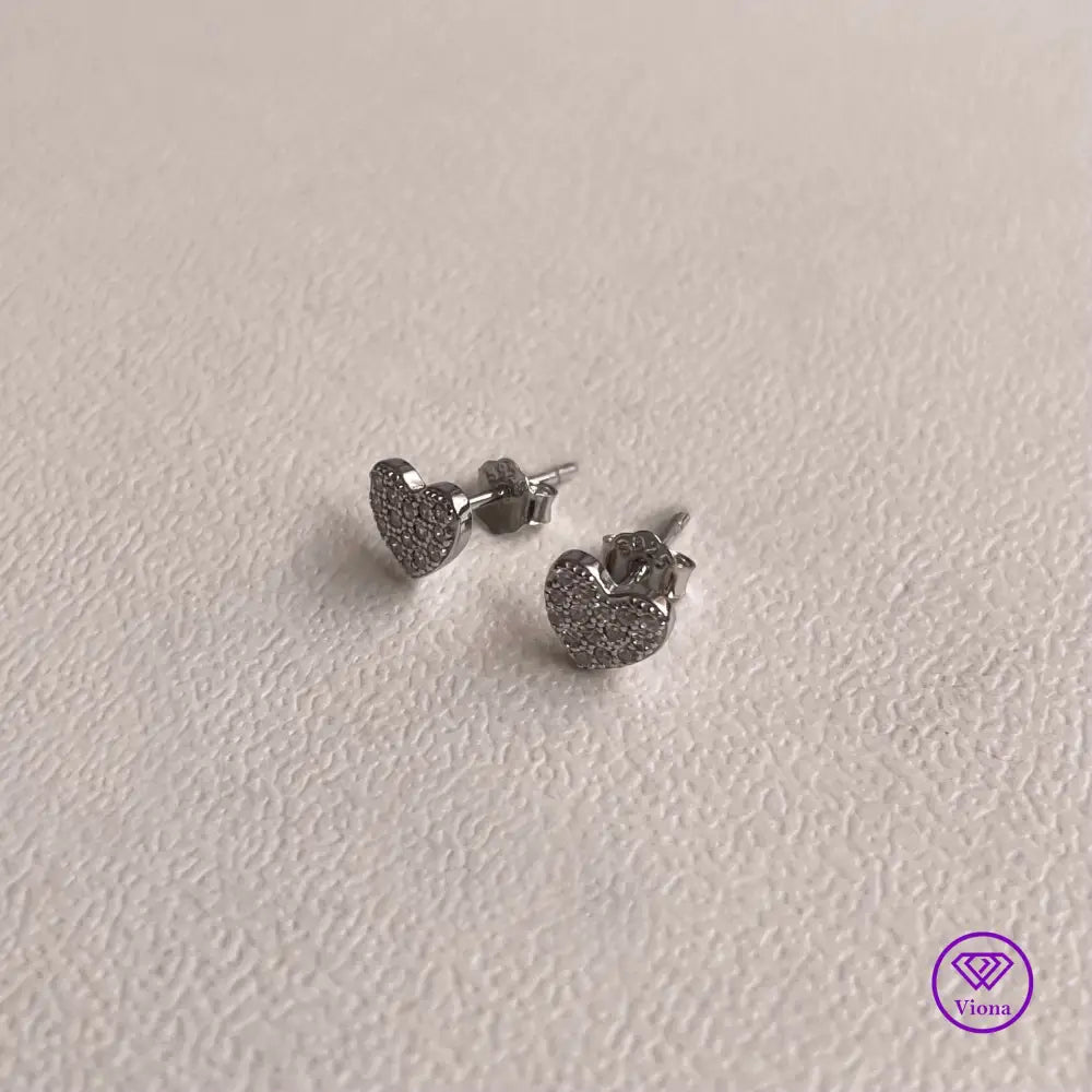 925 sterling silver heart stud earrings with CZ stones