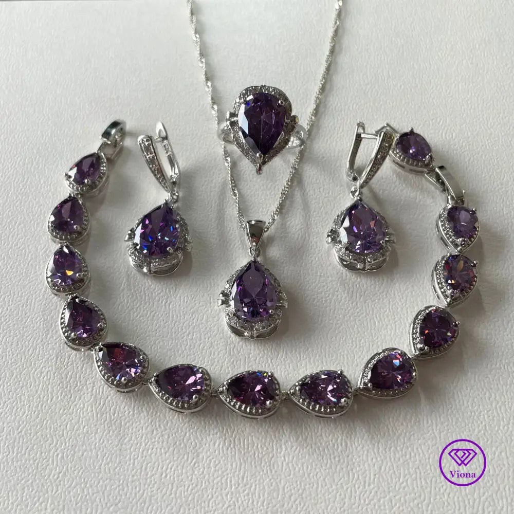 925 Sterling Silver Plated Jewelry Set in four pieces and cubic zirconia stones