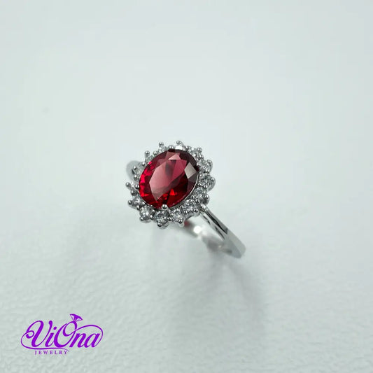 925 Sterling Silver Ring with Ruby Red Synth Stone Stamped