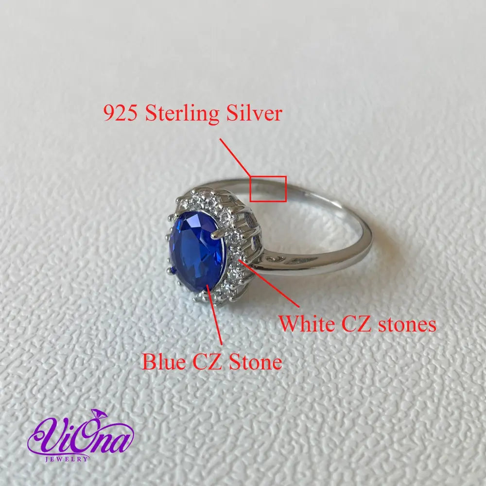 925 Sterling Silver Ring with Sapphire Blue Synth Stone, Stamped