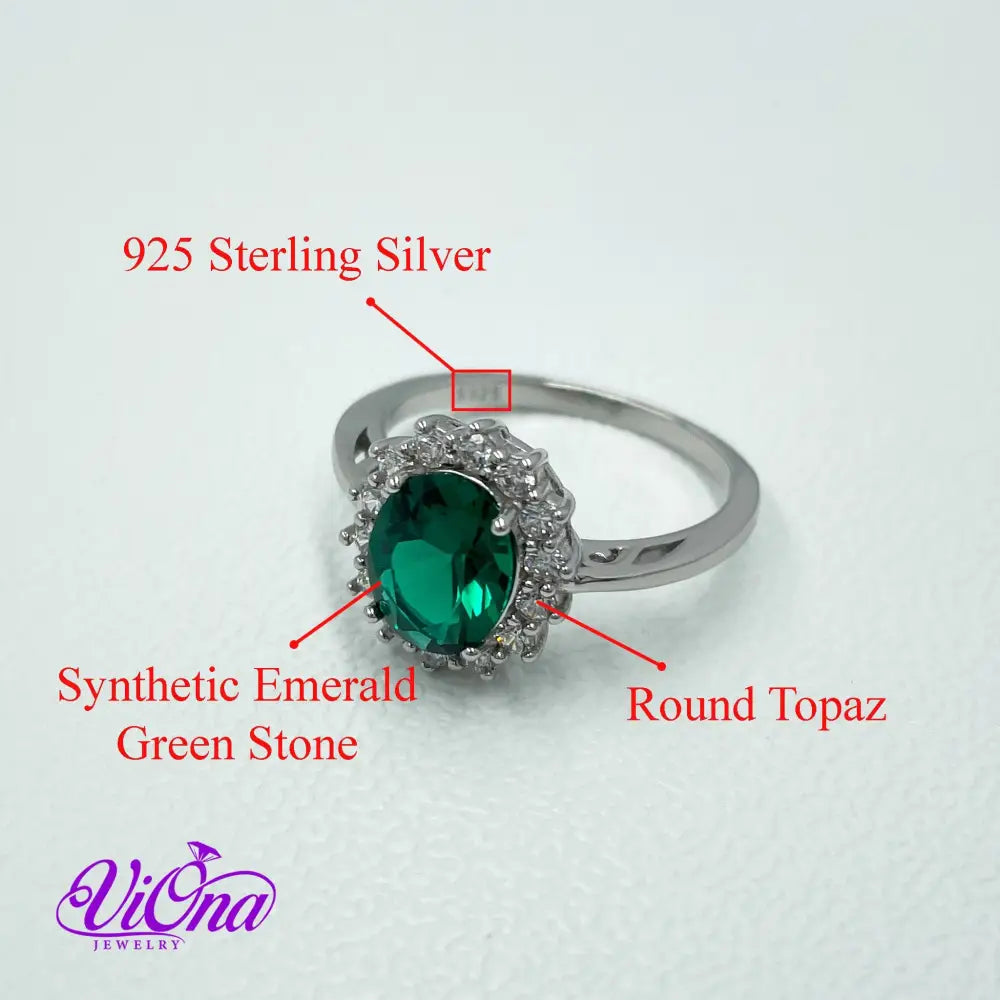 925 Sterling Silver Ring with Synthetic Emerald Green Crystal – Inspired by Princess William & Diana's Legacy