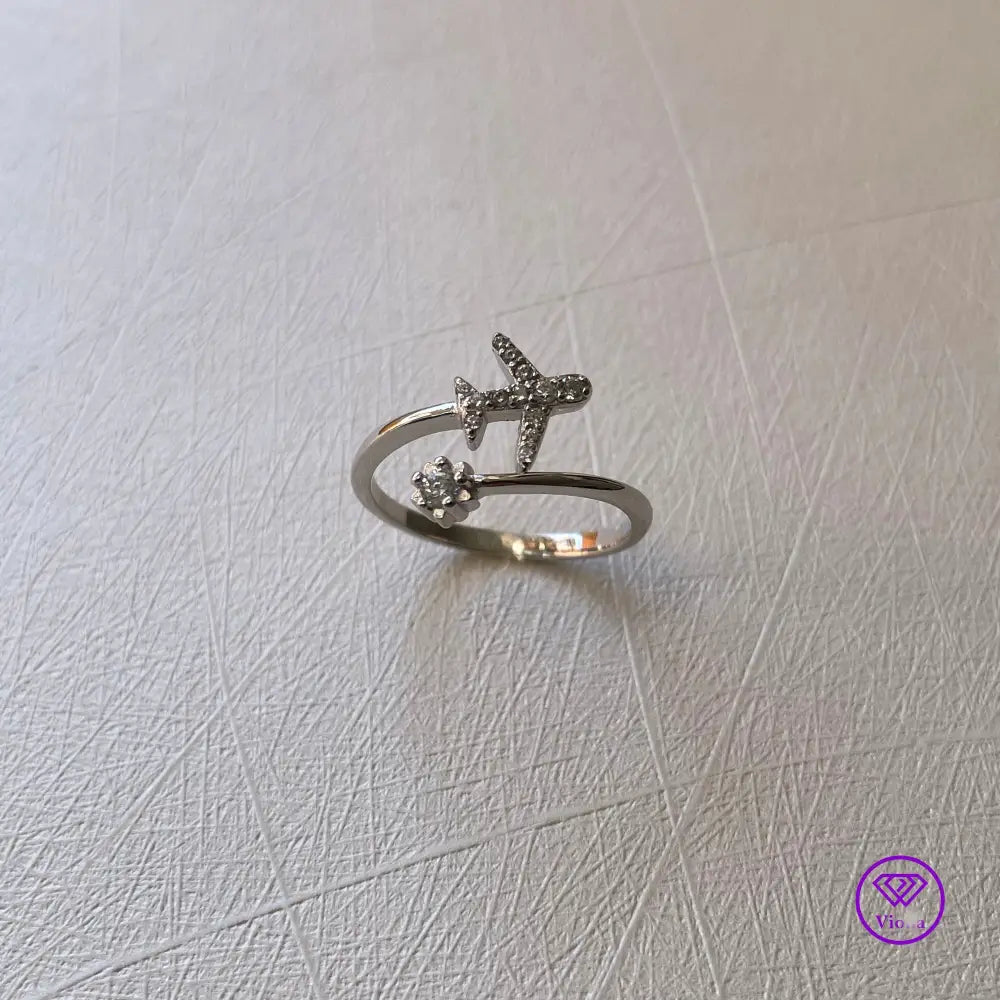 Adjustable shooting star and airplane ring, CZ Stone, Sterling silver and 925 stamped