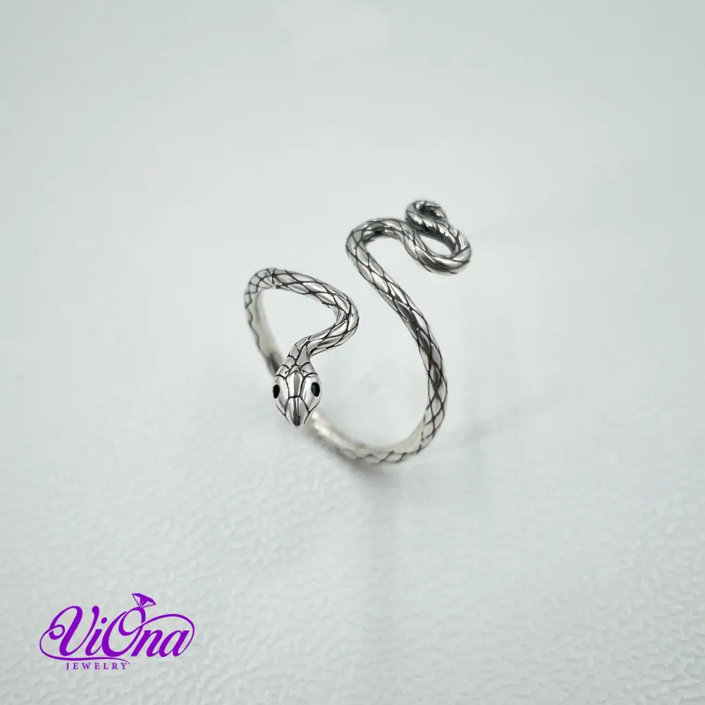 Adjustable Snake Ring from Oxidized 925 Sterling Silver with Green CZ Eye