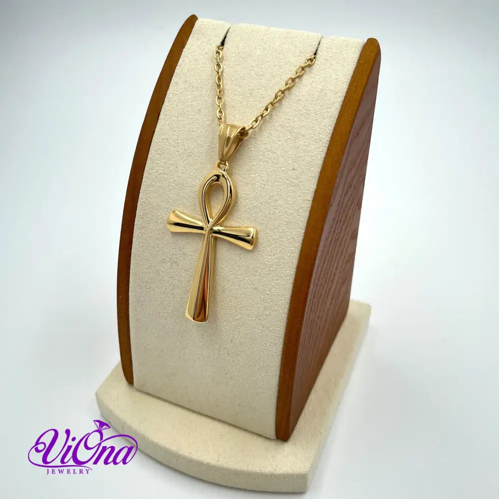 Ankh Egyptian Cross Necklace (Crux Ansata Prayer) in Gold and Silver Color