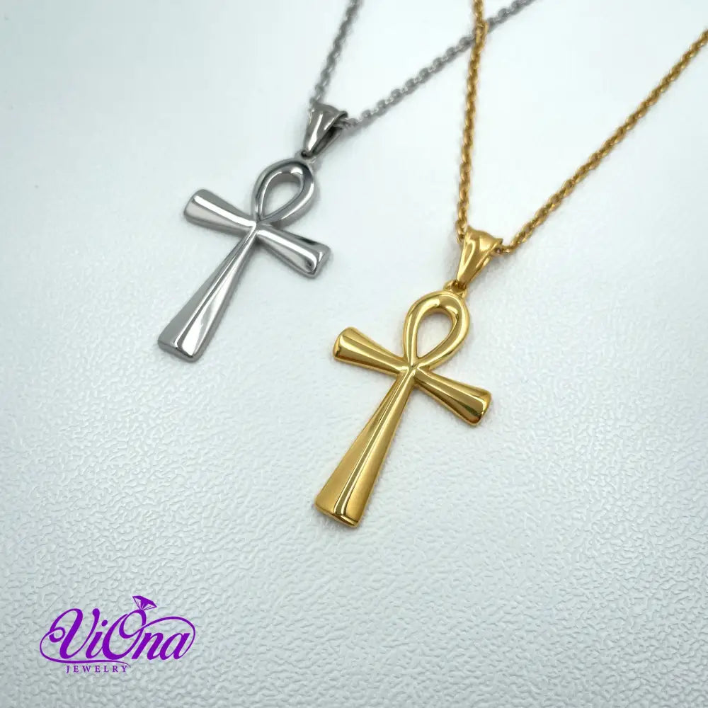 Ankh Egyptian Cross Necklace (Crux Ansata Prayer) in Gold and Silver Color