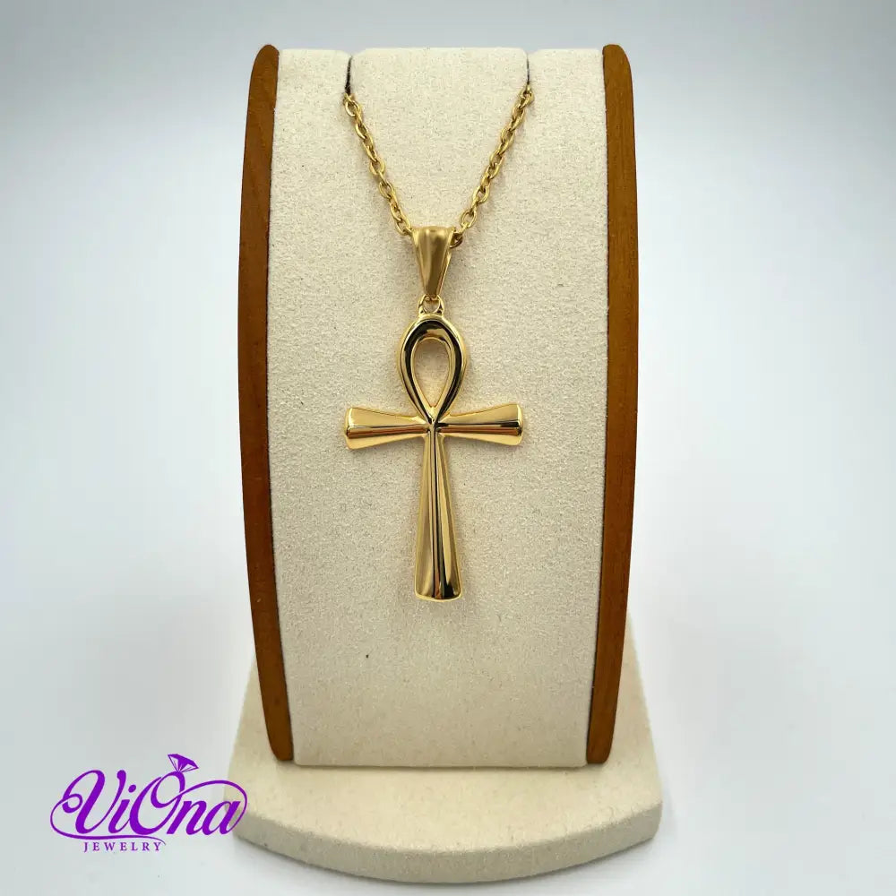 Ankh Egyptian Cross Necklace (Crux Ansata Prayer) in Gold and Silver Color