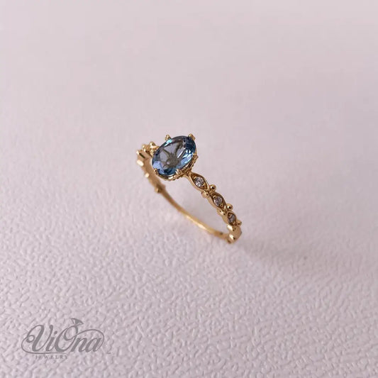 Blue Topaz Ring – Gold Plated 925 Silver Natural Gemstone | Viona