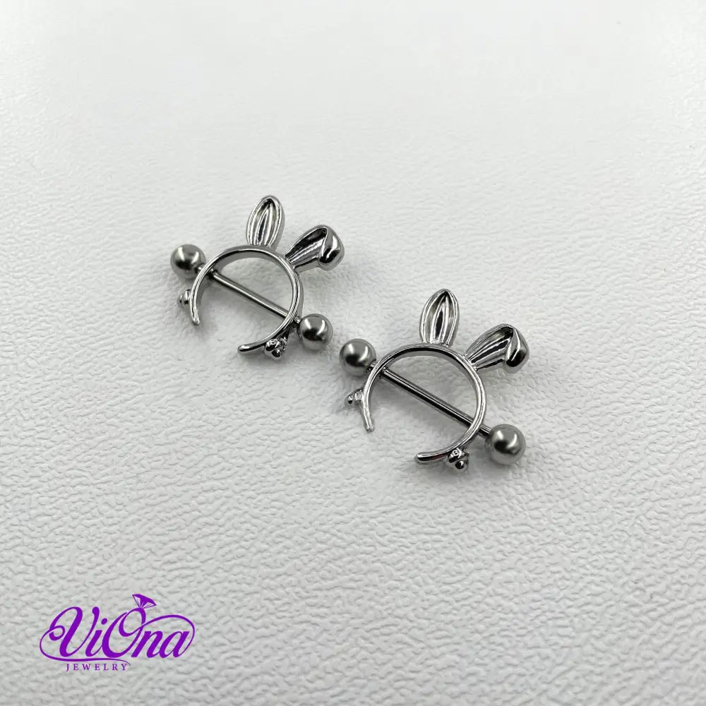 Bunny Rabbit Playboy Nipple Piercing, 14 G: Exquisite Nipple Bar Crafted from High-Quality 316L Surgical Steel