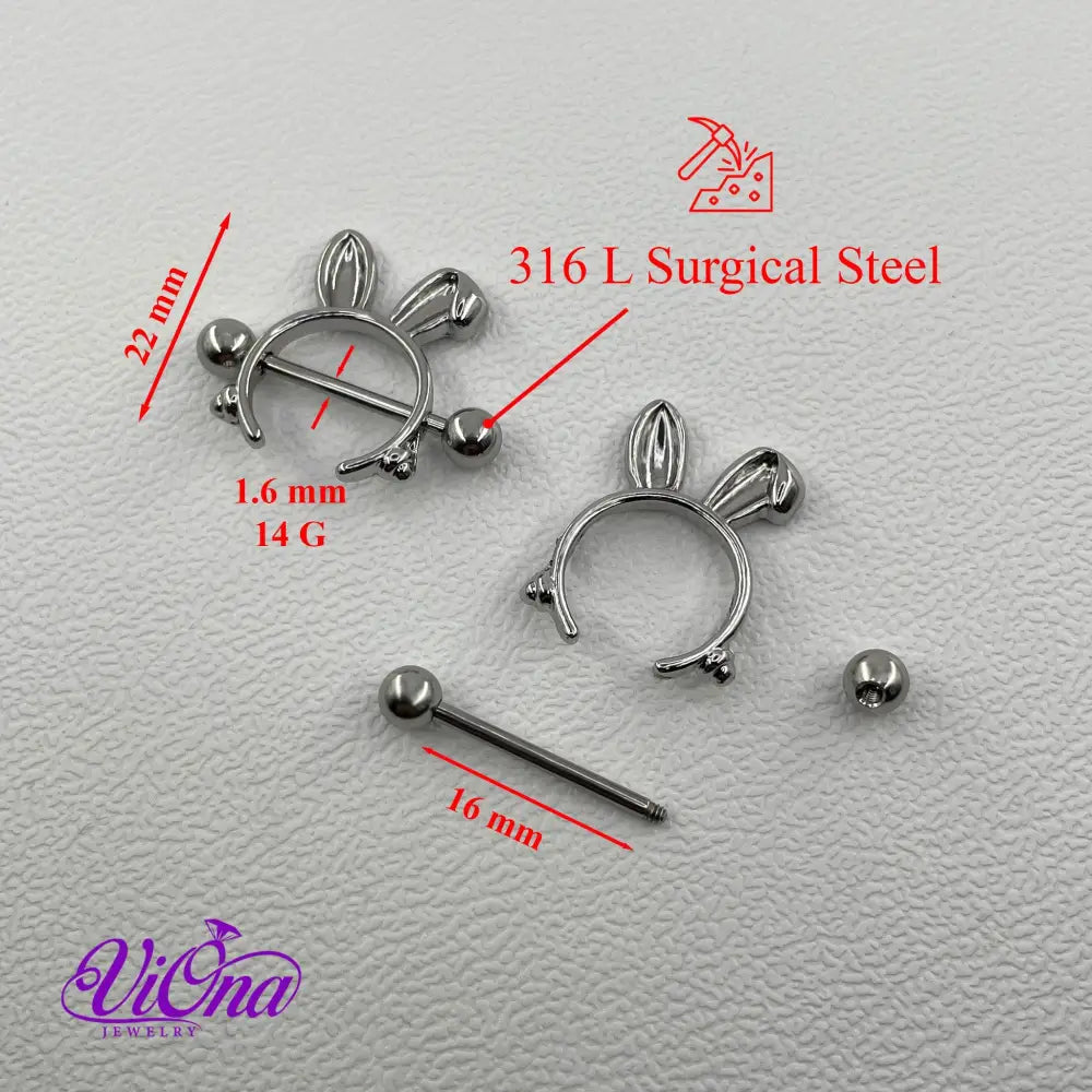 Bunny Rabbit Playboy Nipple Piercing, 14 G: Exquisite Nipple Bar Crafted from High-Quality 316L Surgical Steel