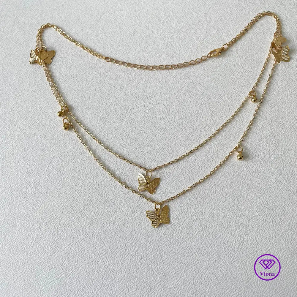 Double layered butterfly necklace in gold color and adjustable chain