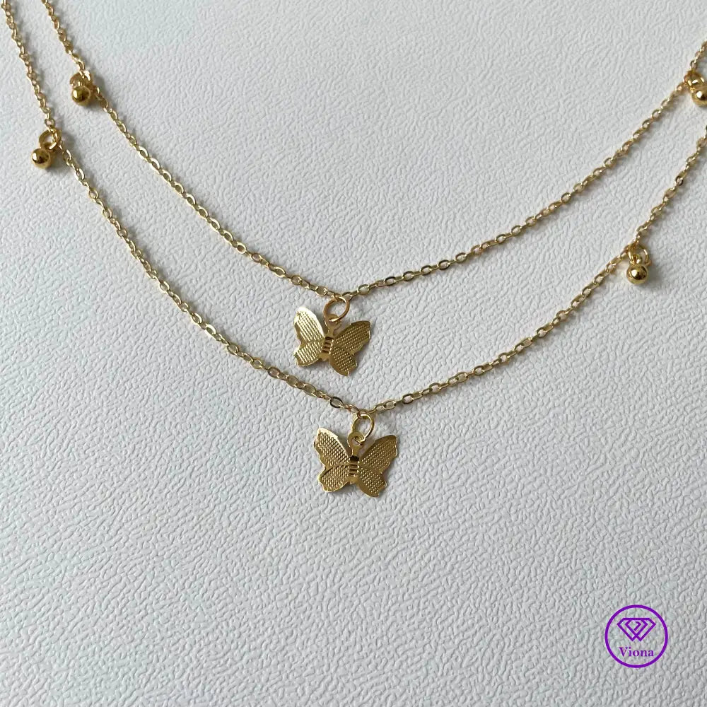 Double layered butterfly necklace in gold color and adjustable chain