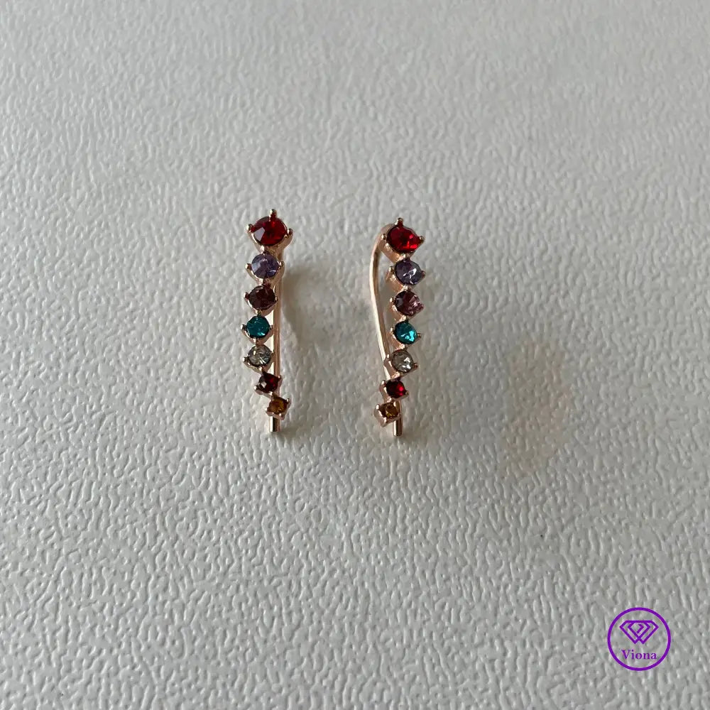 Ear Climbers with Seven Multi Color Cubic Zirconia Stones and in Three Models with High Quality Polished Surface