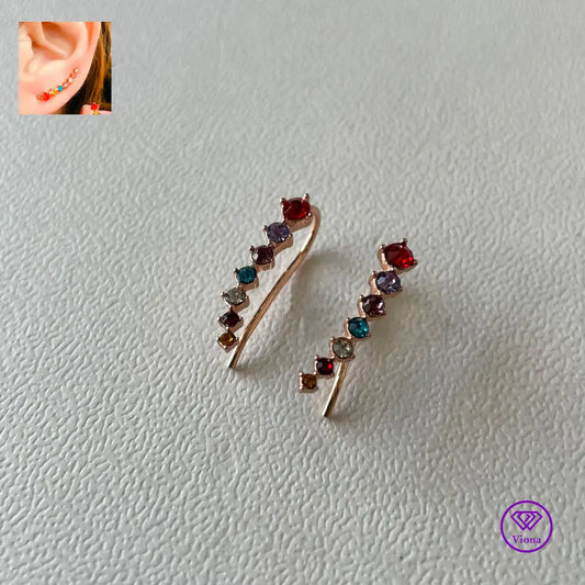 Ear Climbers with Seven Multi Color Cubic Zirconia Stones and in Three Models with High Quality Polished Surface