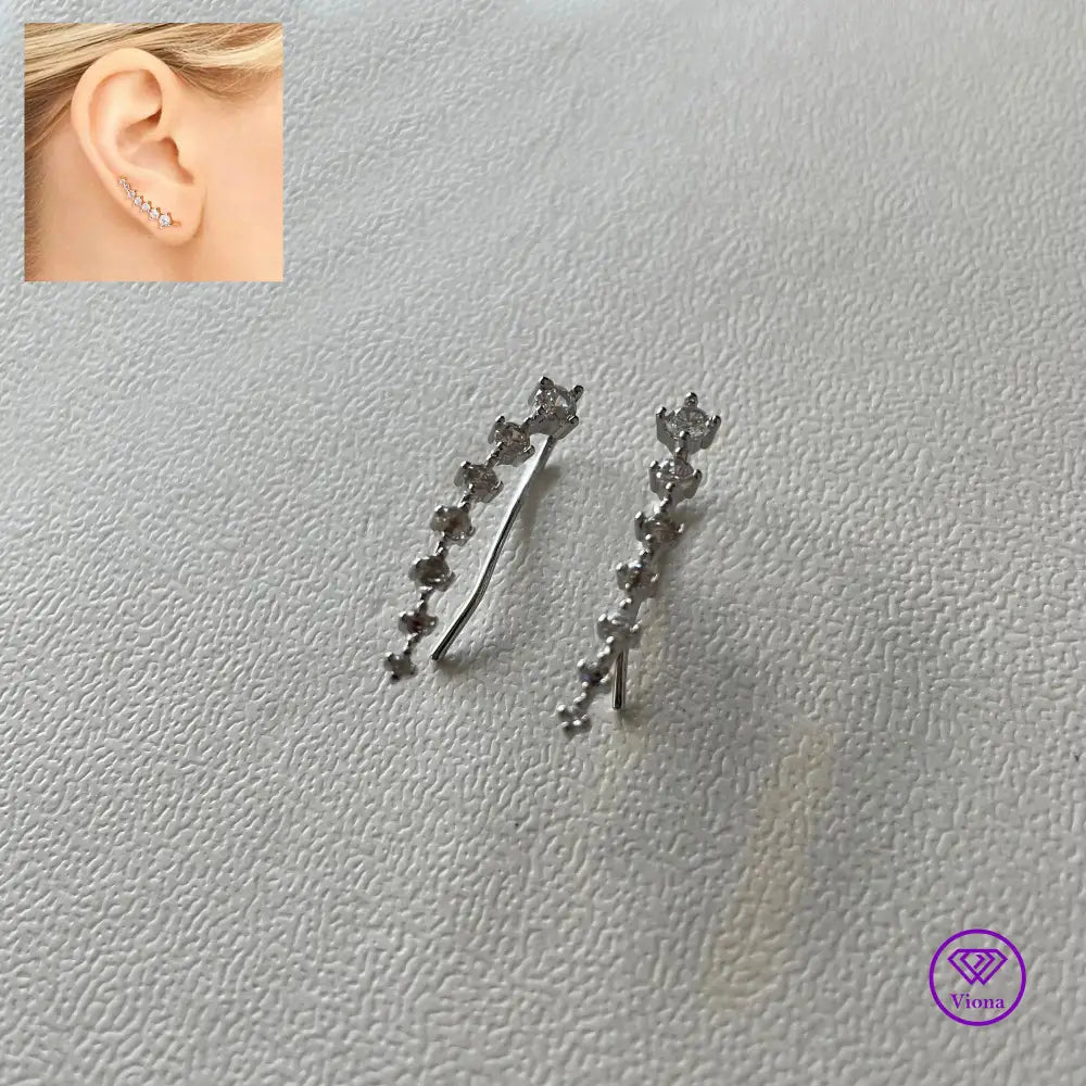 Ear Climbers with Seven Multi Color Cubic Zirconia Stones and in Three Models with High Quality Polished Surface