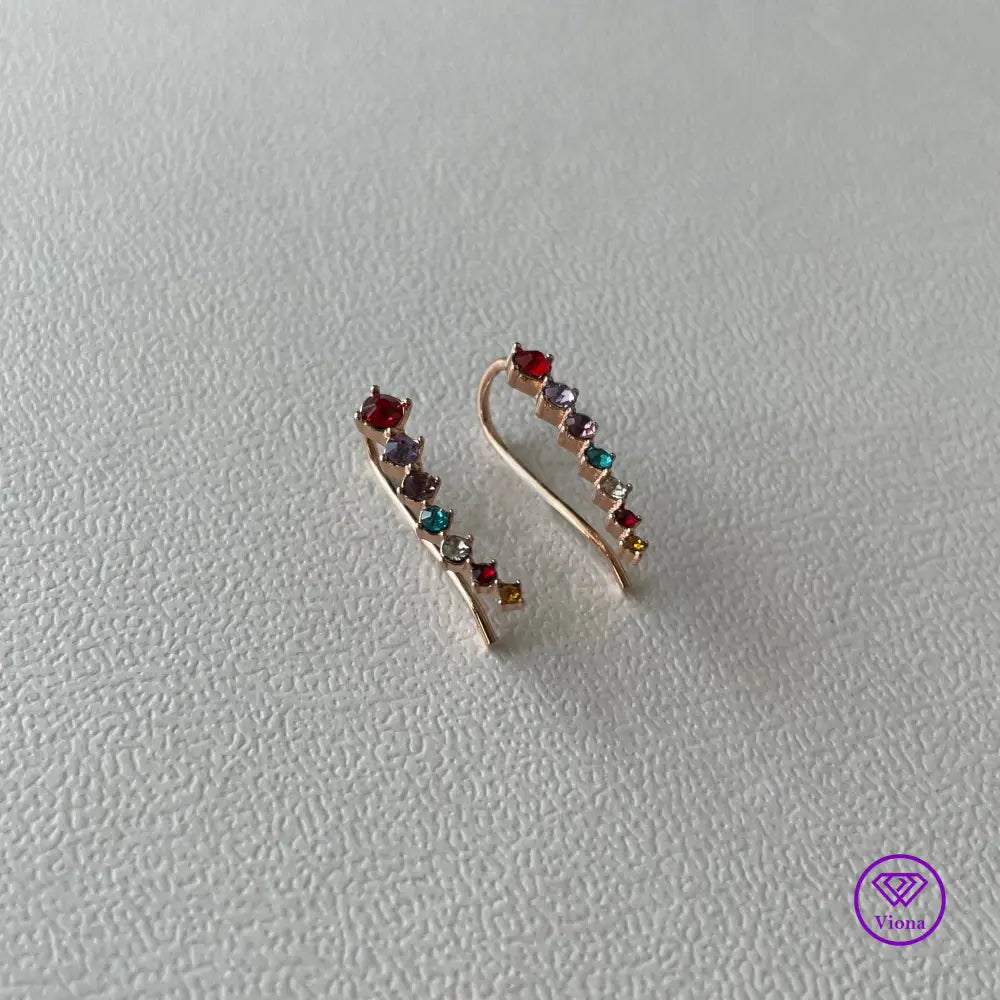 Ear Climbers with Seven Multi Color Cubic Zirconia Stones and in Three Models with High Quality Polished Surface