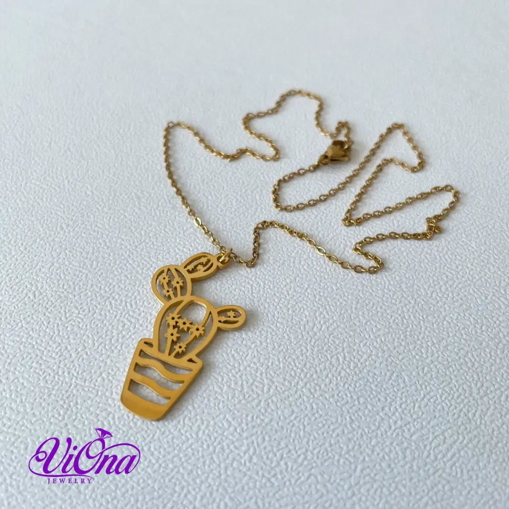 Elegant Cactus Necklace in Gold and Silver Color, Double Sided with high quality Polished Surface