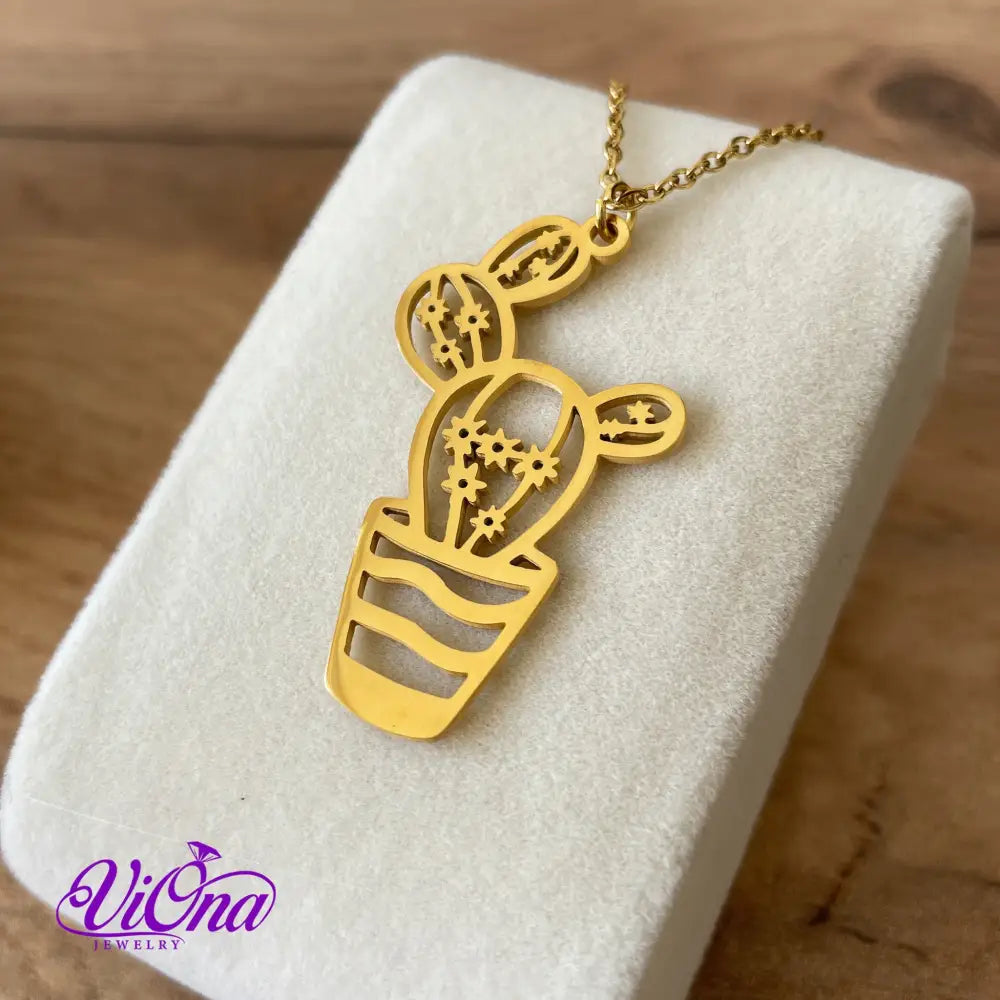 Elegant Cactus Necklace in Gold and Silver Color, Double Sided with high quality Polished Surface