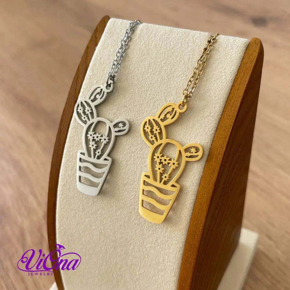 Elegant Cactus Necklace in Gold and Silver Color, Double Sided with high quality Polished Surface