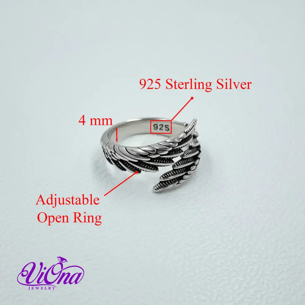 Elegant Guardian Angel Open Wing Ring in Authentic 925 Sterling Silver