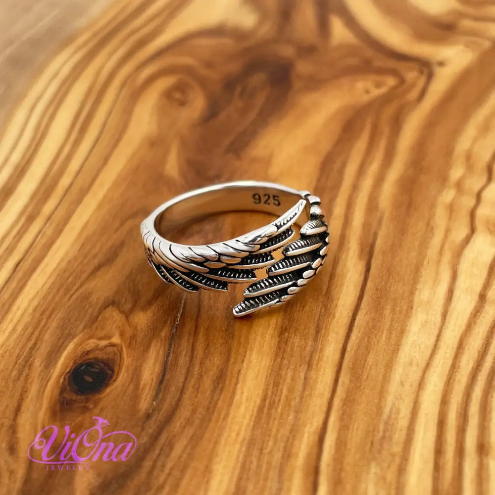 Elegant Guardian Angel Open Wing Ring in Authentic 925 Sterling Silver