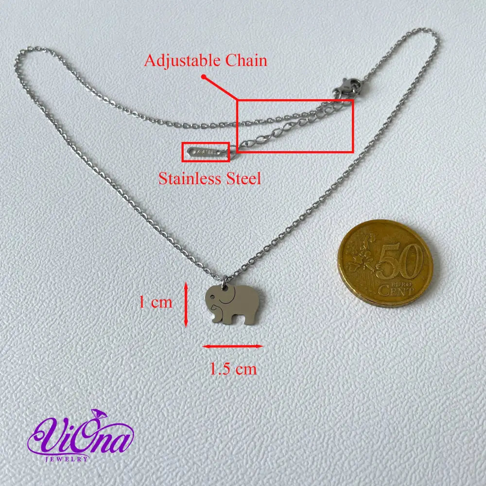 Elephant Necklace from High Grade Polished Stainless Steel with Minimalist Design