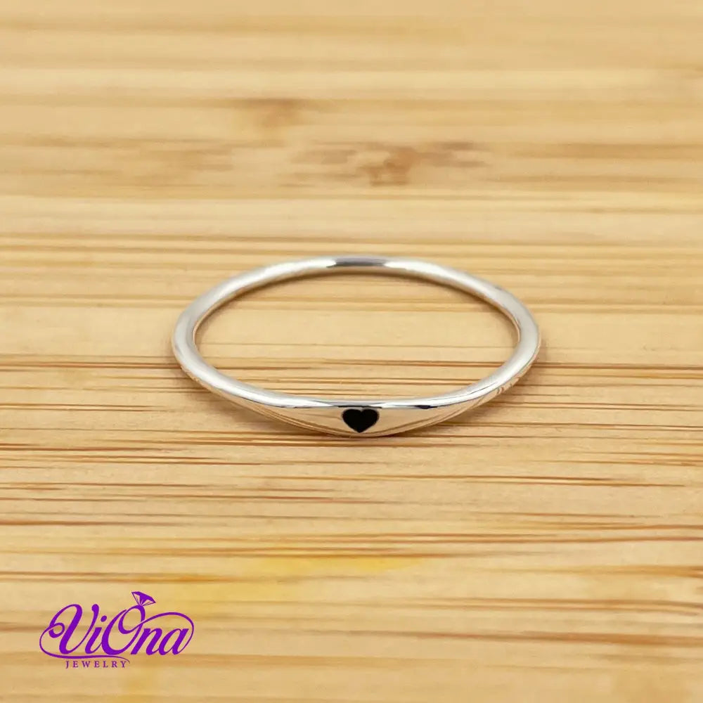 Engraved Black Heart Minimalist Ring from 925 Sterling Silver with High Quality Polished Surface