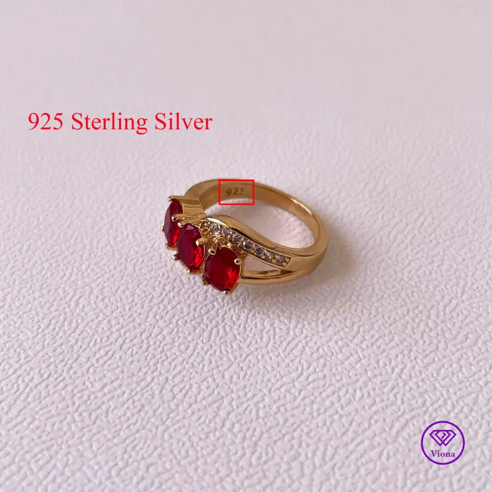 Gold filled Sterling silver with Ruby Red CZ, 925 Stamped