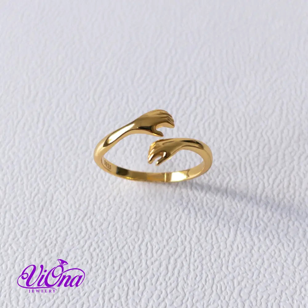 Gold-Plated 925 Sterling Silver Hug Ring Stamped