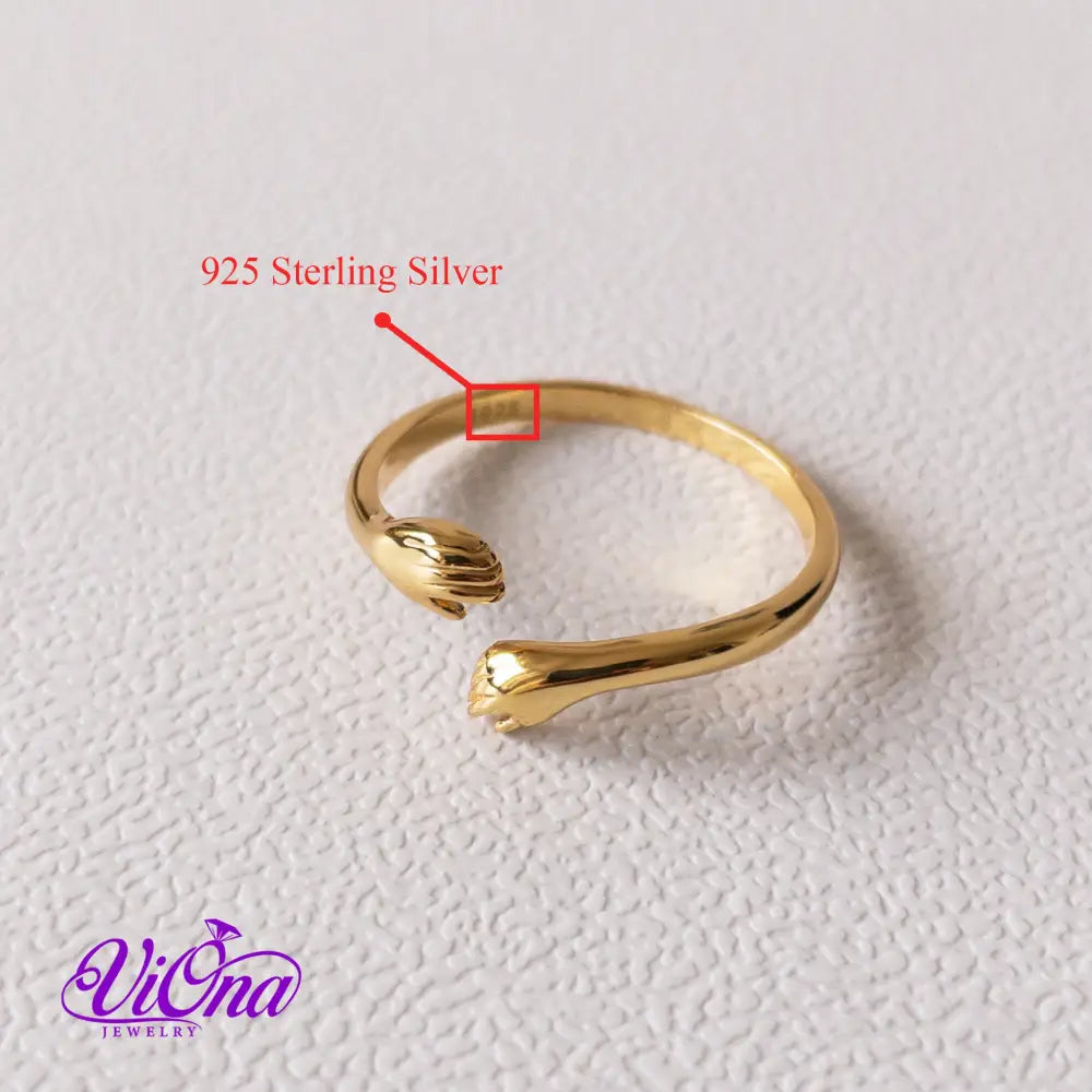 Gold-Plated 925 Sterling Silver Hug Ring Stamped