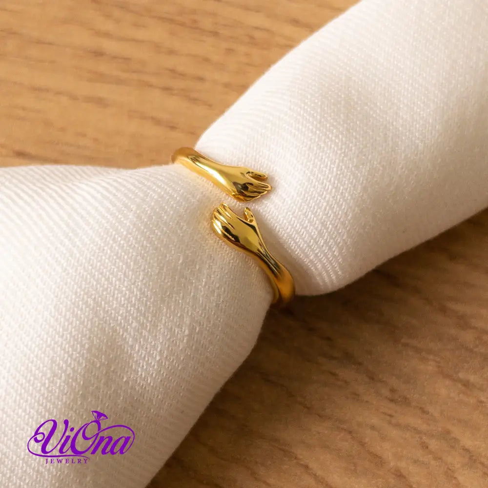 Gold-Plated 925 Sterling Silver Hug Ring Stamped