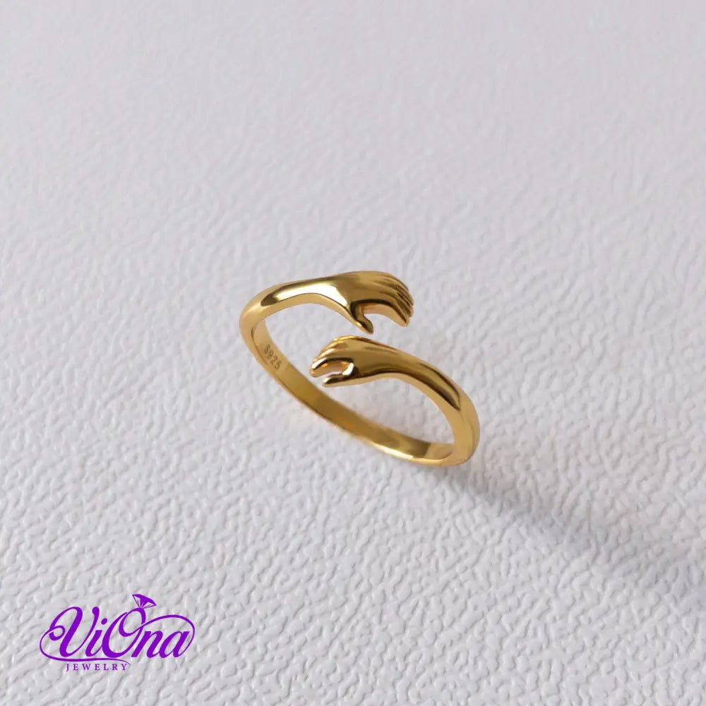 Gold-Plated 925 Sterling Silver Hug Ring Stamped