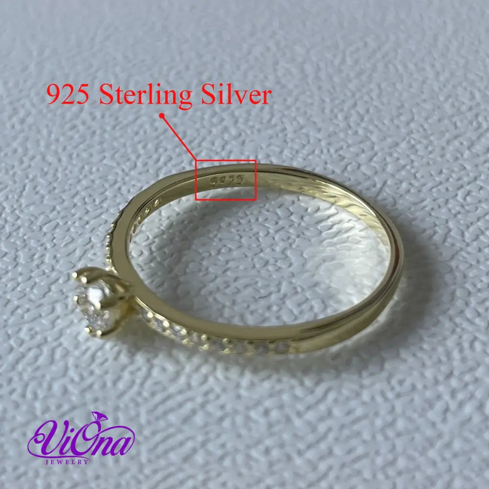 Gold Plated 925 Sterling Silver Ring with Brilliant Round Cut White Cubic Zirconia