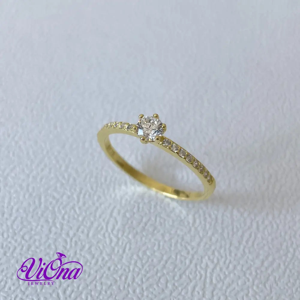 Gold Plated 925 Sterling Silver Ring with Brilliant Round Cut White Cubic Zirconia