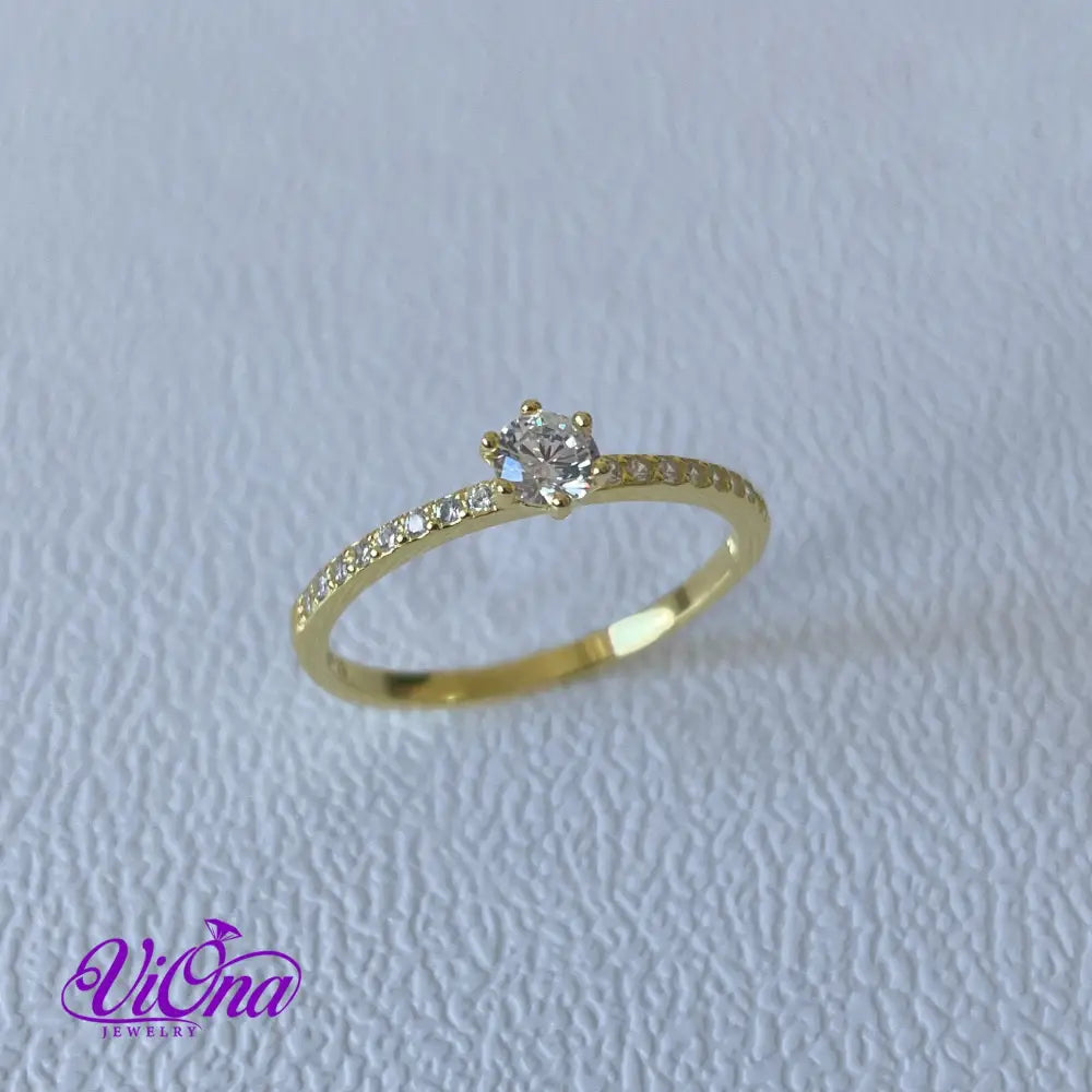 Gold Plated 925 Sterling Silver Ring with Brilliant Round Cut White Cubic Zirconia