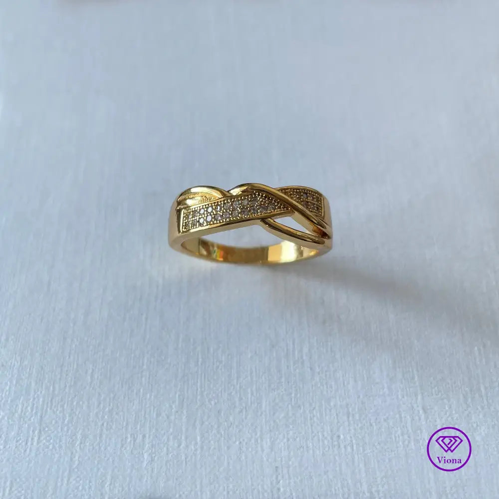 Gold Plated 925 Sterling Silver Ring with spiral design and white cubic zirconia stone