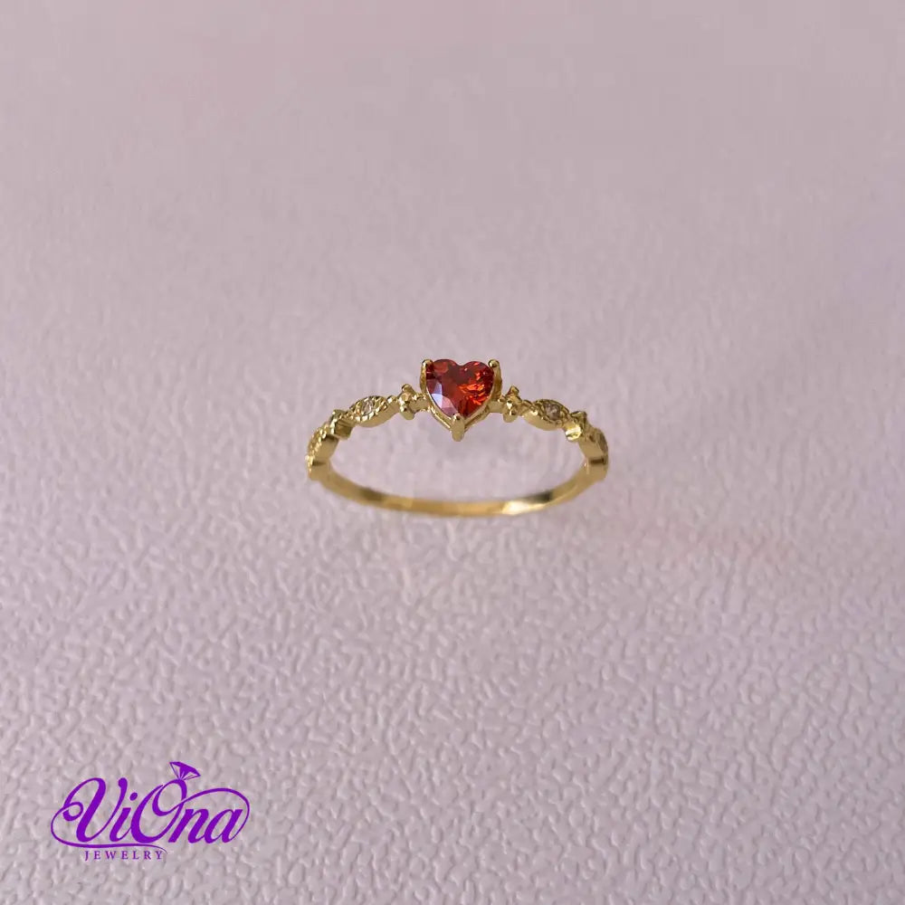 Gold Plated 925 Sterling silver ruby red heart ring with decorated topaz