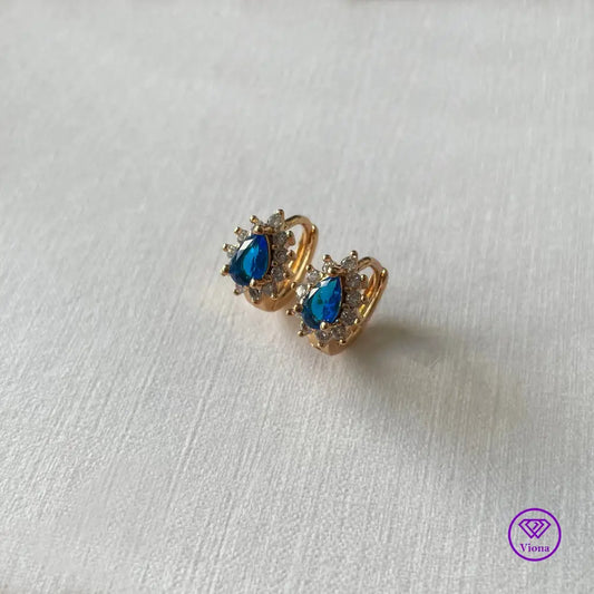 Gold-plated Navy-Blue Cubic Zirconia Drop Cuff Earrings with white CZ Decoration