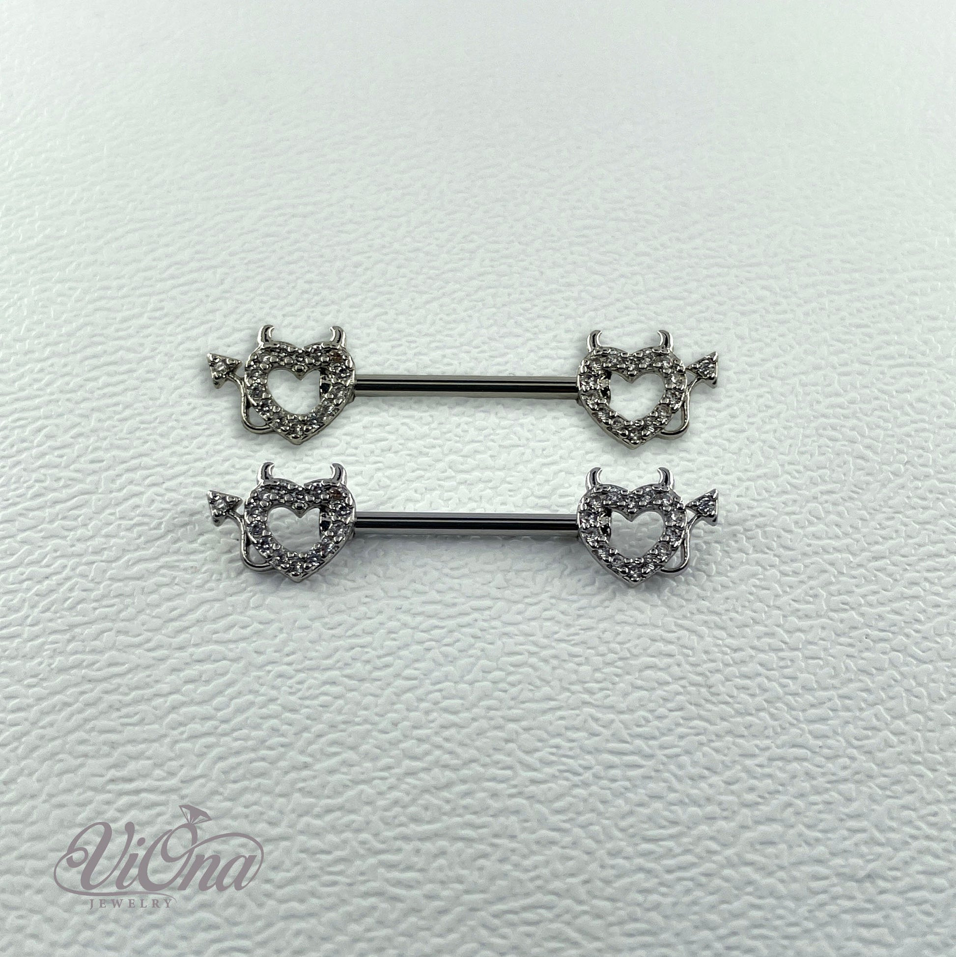 Goth Nipple Piercing Pair – Devil Heart 14G Steel | Viona