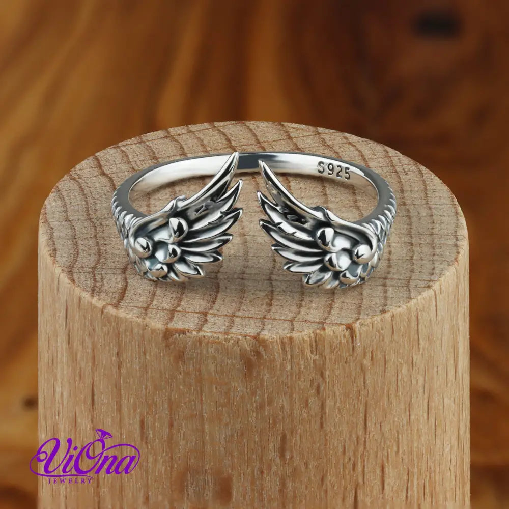 Graceful Guardian Angel Open Wing Ring crafted in Genuine 925 Sterling Silver