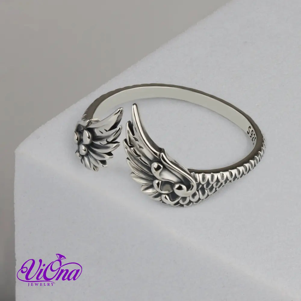 Graceful Guardian Angel Open Wing Ring crafted in Genuine 925 Sterling Silver