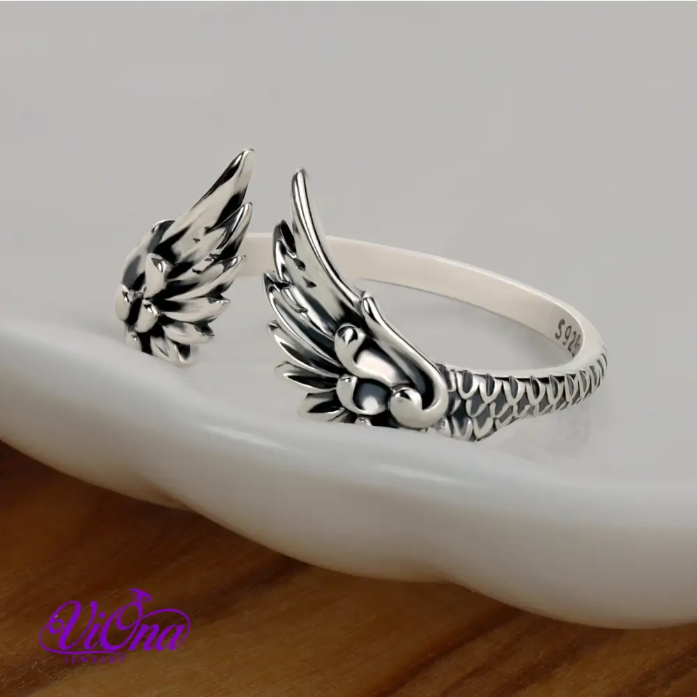 Graceful Guardian Angel Open Wing Ring crafted in Genuine 925 Sterling Silver