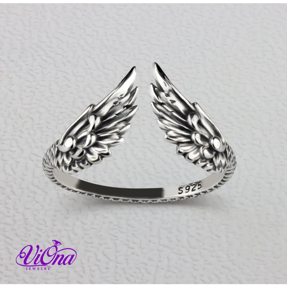 Graceful Guardian Angel Open Wing Ring crafted in Genuine 925 Sterling Silver