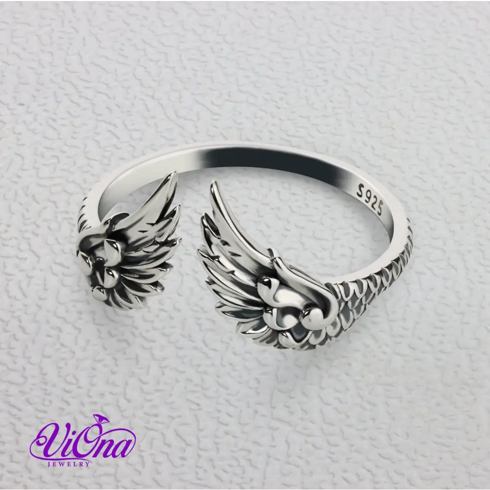 Graceful Guardian Angel Open Wing Ring crafted in Genuine 925 Sterling Silver