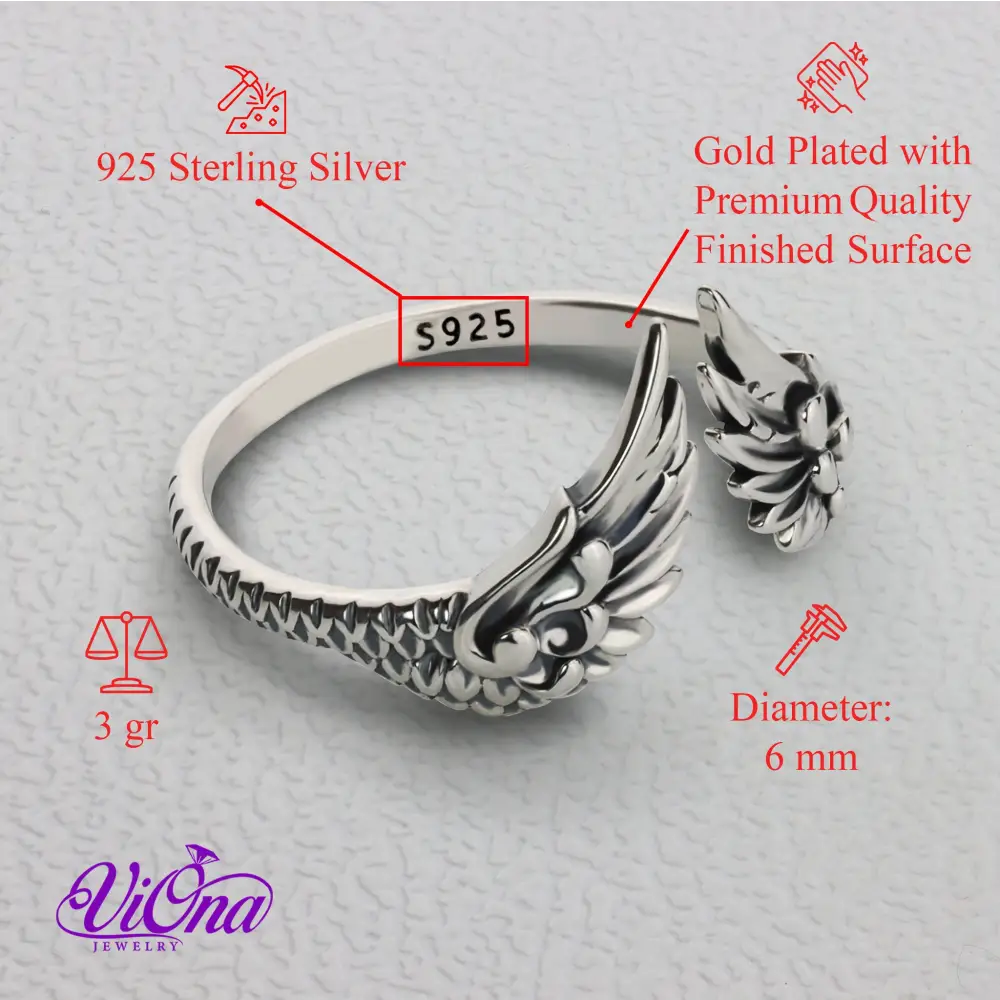 Graceful Guardian Angel Open Wing Ring crafted in Genuine 925 Sterling Silver