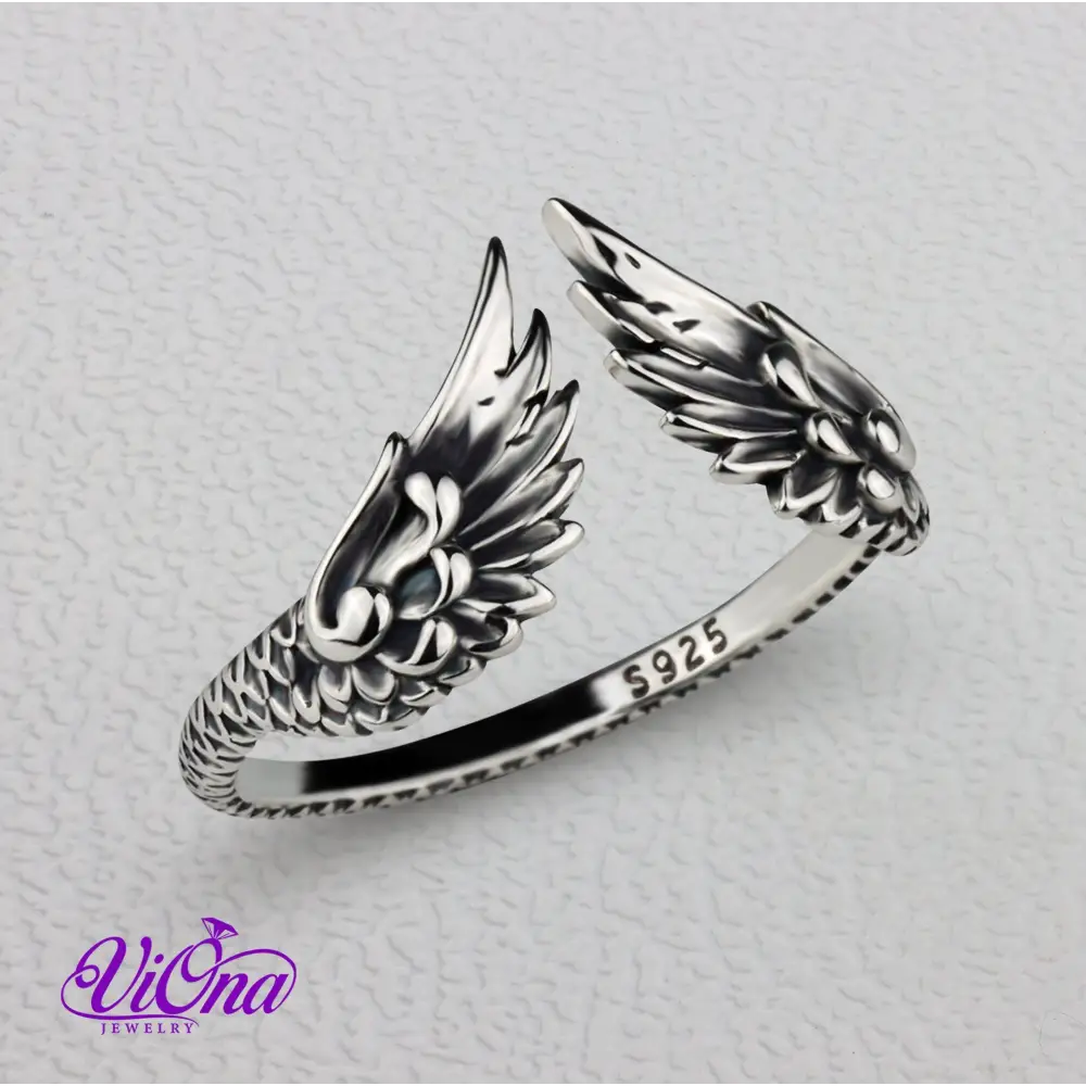 Graceful Guardian Angel Open Wing Ring crafted in Genuine 925 Sterling Silver